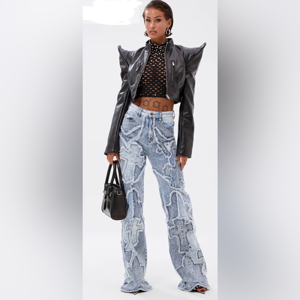 Aphrodite Light Blue Patchwork Flare Jeans - Picture 5 of 13